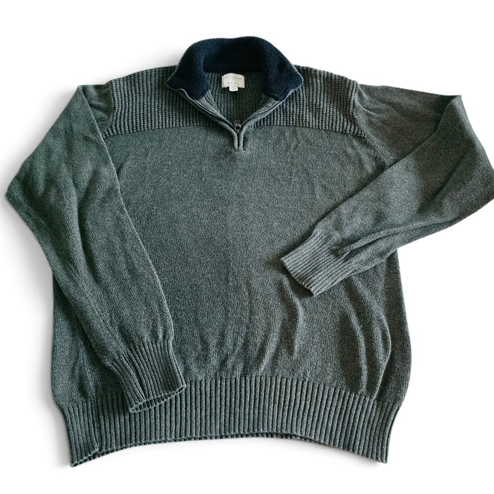 Field & Stream Quarter Zip Textured Mock Neck Sweater Mens L Olive Heather